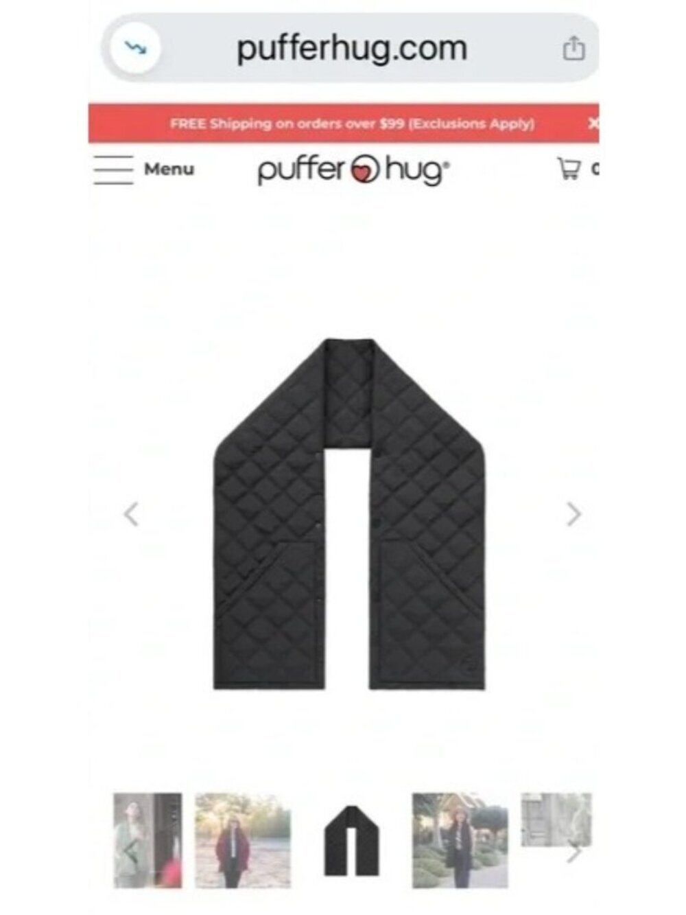 Puffer Hug 418 Scarf Convertible with Pockets Lightweight Black